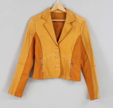 Strenesse Blue, vintage leather blazer, orange lamb nappa with partial textile inserts, short