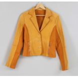 Strenesse Blue, vintage leather blazer, orange lamb nappa with partial textile inserts, short