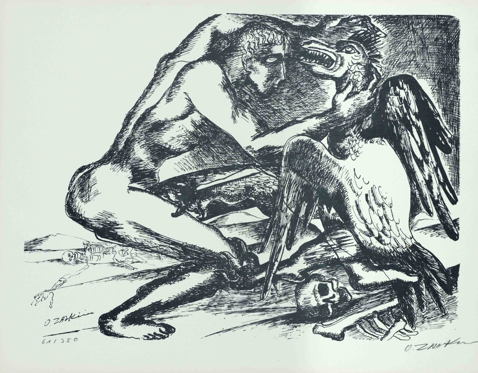 Ossip Zadkine (1890-1967), 2 lithographs on laid paper from 'Euripides - Die Arbeiten des Herakles',