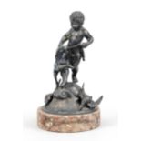 Anonymous sculptor of the 19th century, small statuette of a cupid with hunting dog and hunted