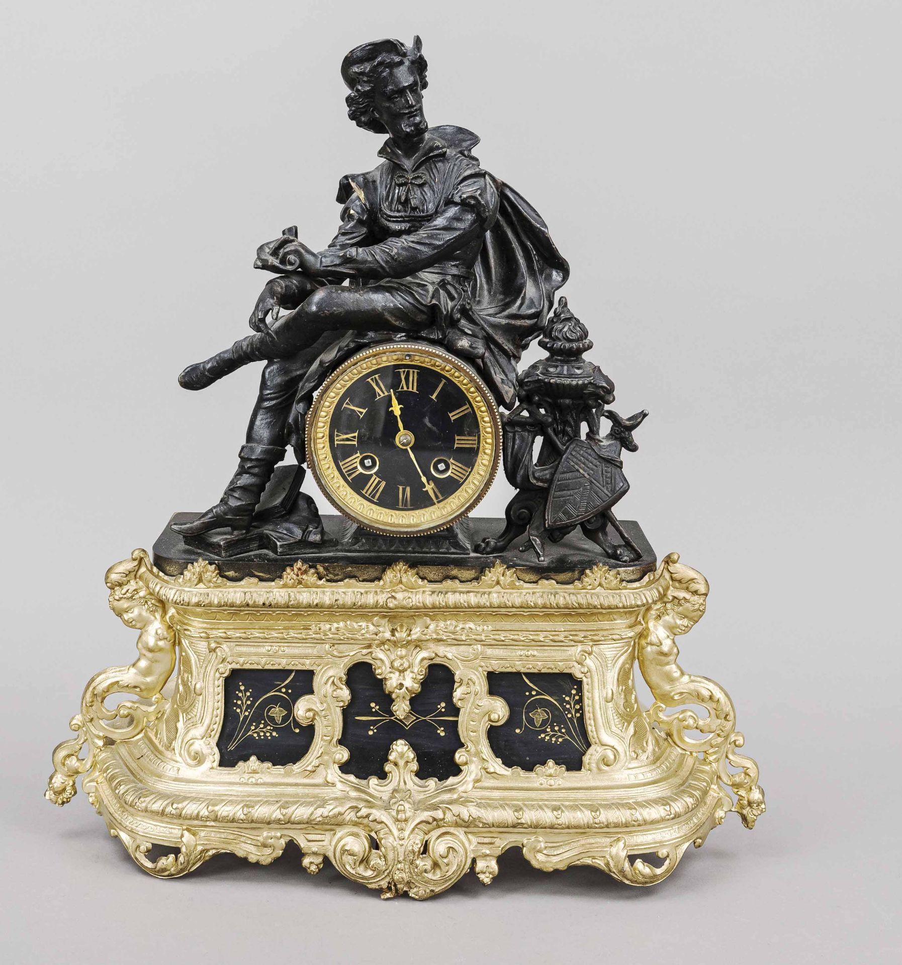 french. Figured Pendulum Pendulum, 2nd half 19th century, scholar with books seated at a clock drum,