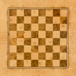 Large chessboard, Scandinavia? 20th century, fine veneer work of dark and light woods. Signed with a