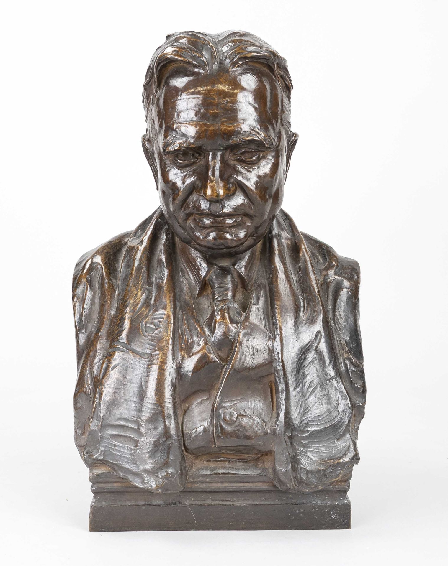 Allan Clark (1896/98-1950), Bust of Dr. Christen Quevli, brown patinated bronze, signed and dated