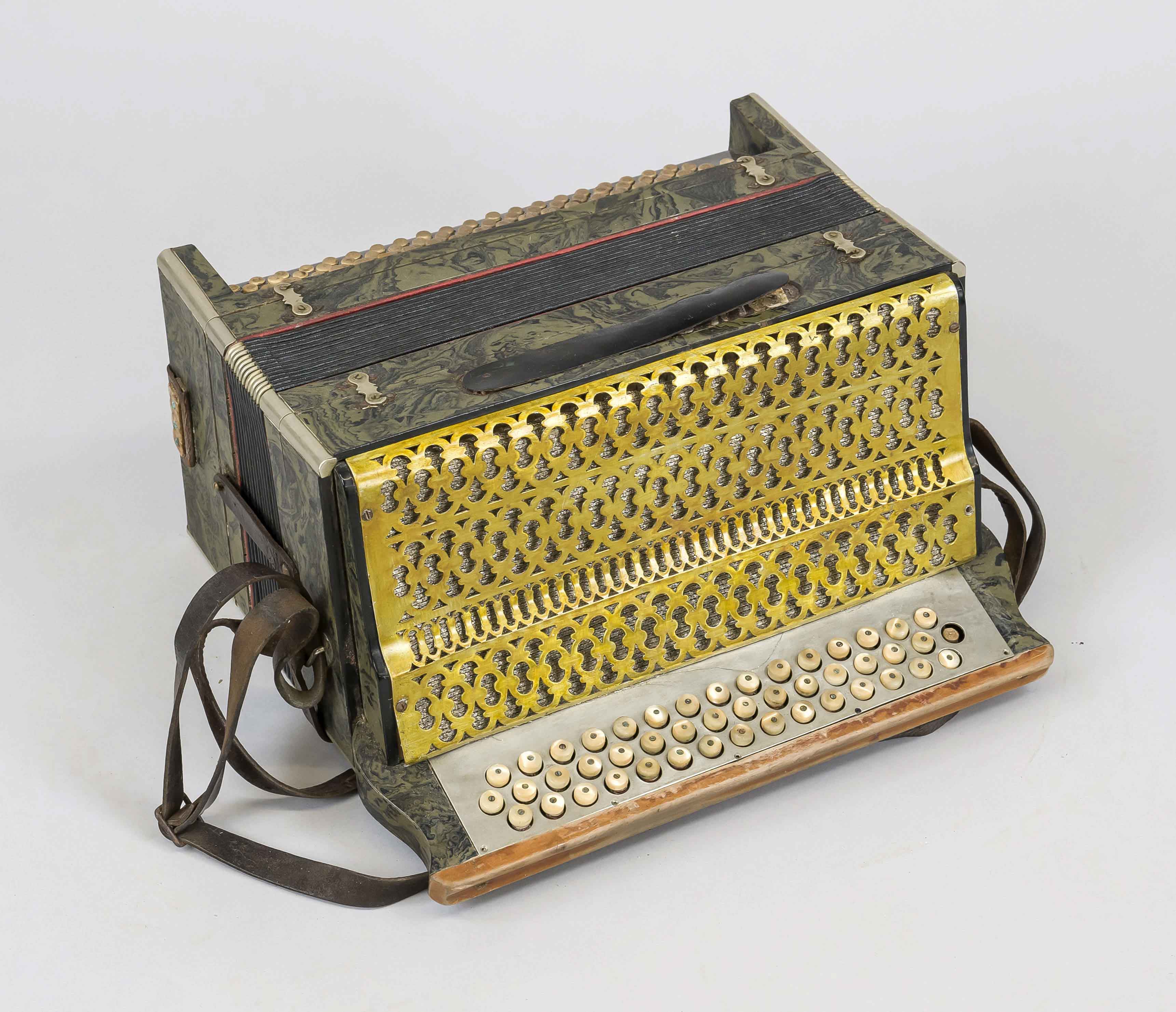 Accordion, France 19th/20th century, marked ''Maugein & Frères (...)'' on the body, mother-of-