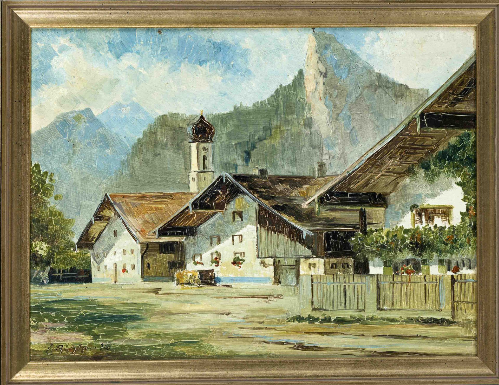 Two different landscape painters, mid-20th century, two small paintings with views of the Alps, - Image 2 of 2