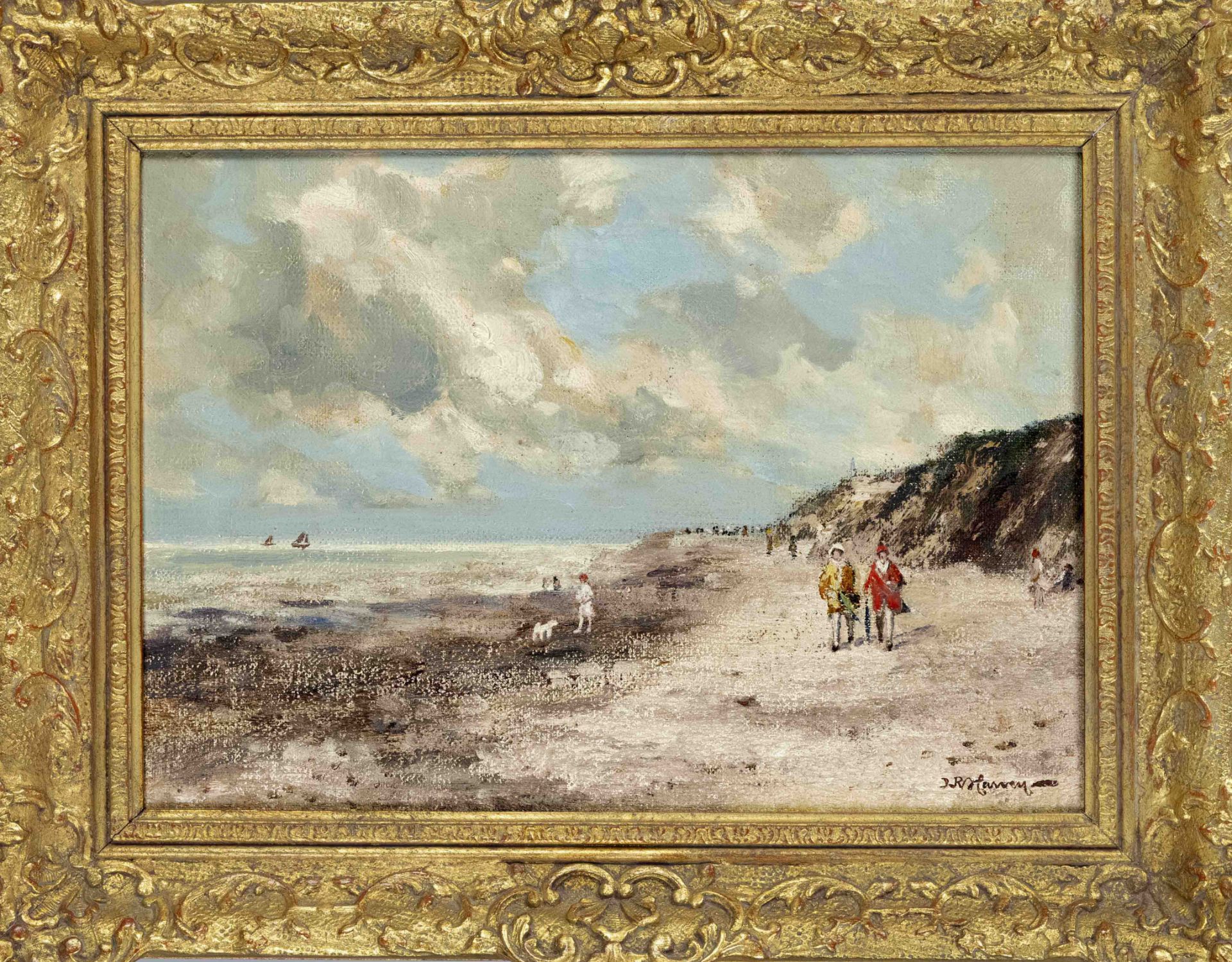 John Rathbone Harvey (1866-1933), English landscape painter, two small paintings: Flaneure am Strand