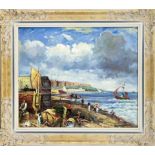 D. Kessler, late 20th century, Coastal scene with staffage figures in the style of the turn of the