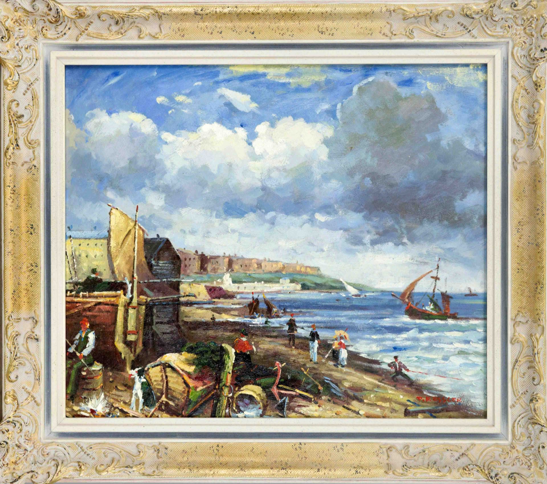 D. Kessler, late 20th century, Coastal scene with staffage figures in the style of the turn of the