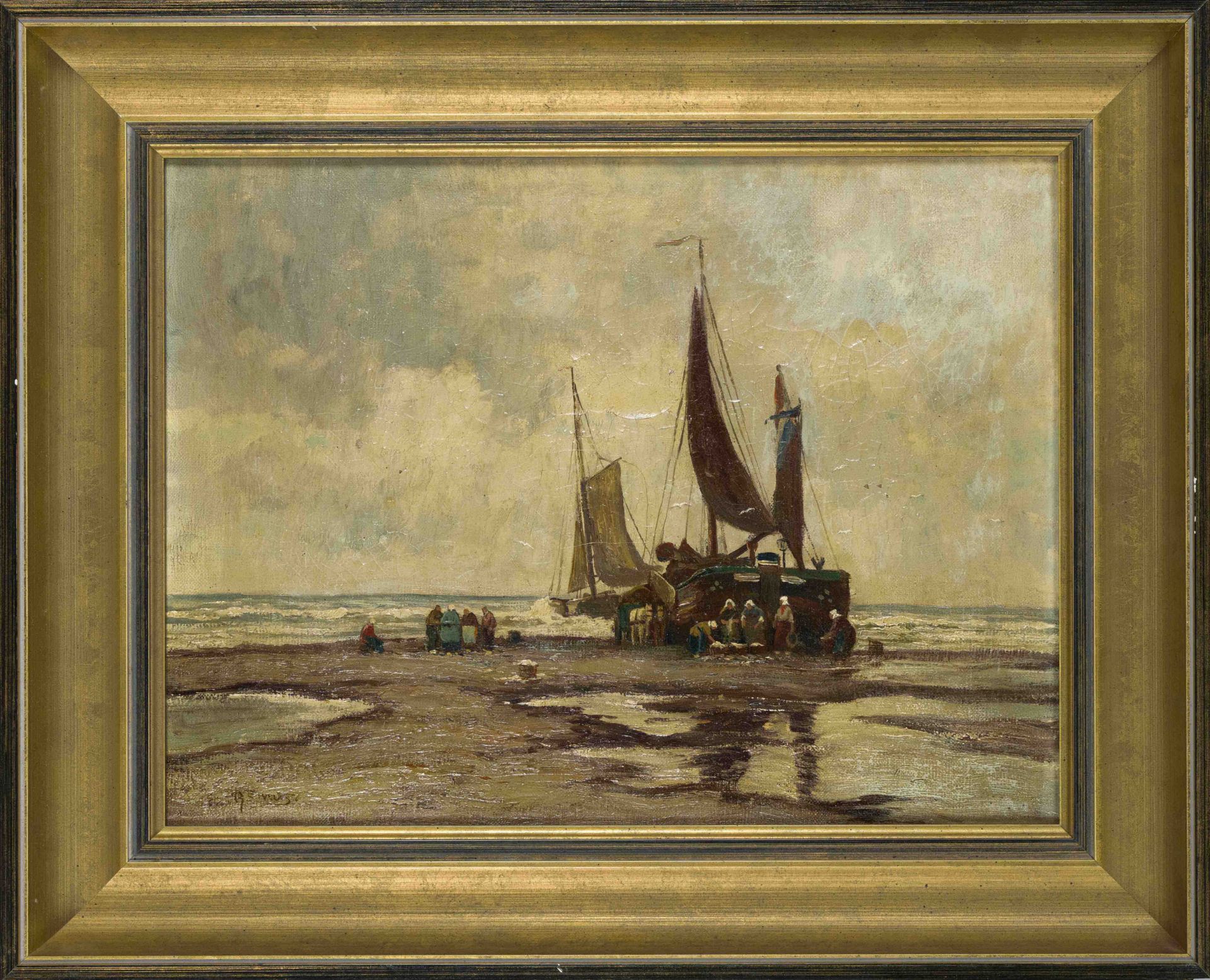 Eugen Asmus (*1930), marine and landscape painter based in Düsseldorf, Fischer und Fischersfrauen am