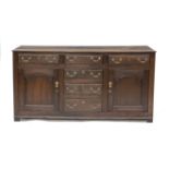 Sideboard, England c. 1760, solid oak, 2-door straight body with 6 drawers, restored, 89 x 179 x