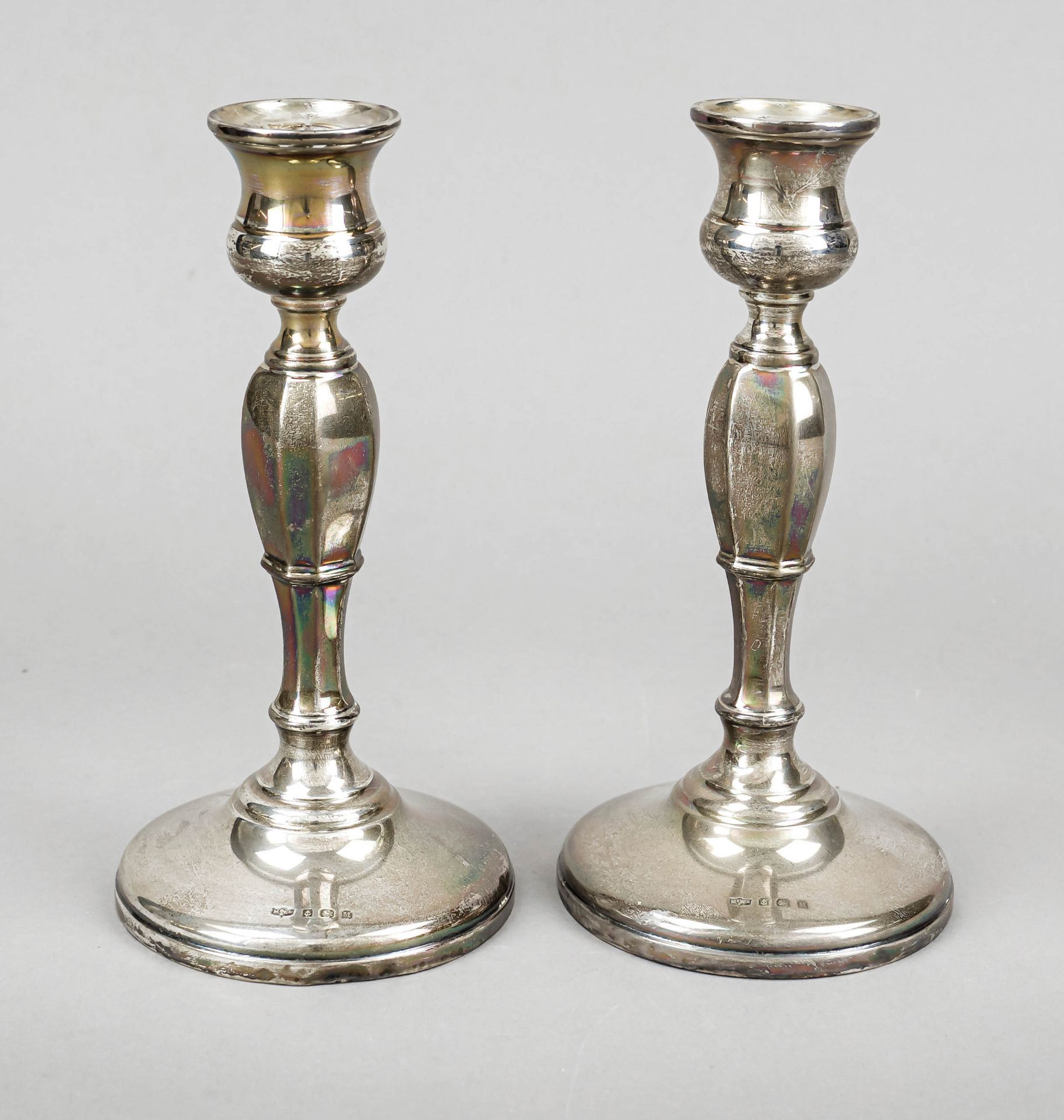 Pair of candlesticks, England, 1936, maker's mark Mappin & Webb Ltd, Birmingham, sterling silver