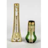 Two Art Nouveau vases, c. 1900, different shapes and sizes, 1x stem vase, clear glass with cut