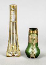 Two Art Nouveau vases, c. 1900, different shapes and sizes, 1x stem vase, clear glass with cut