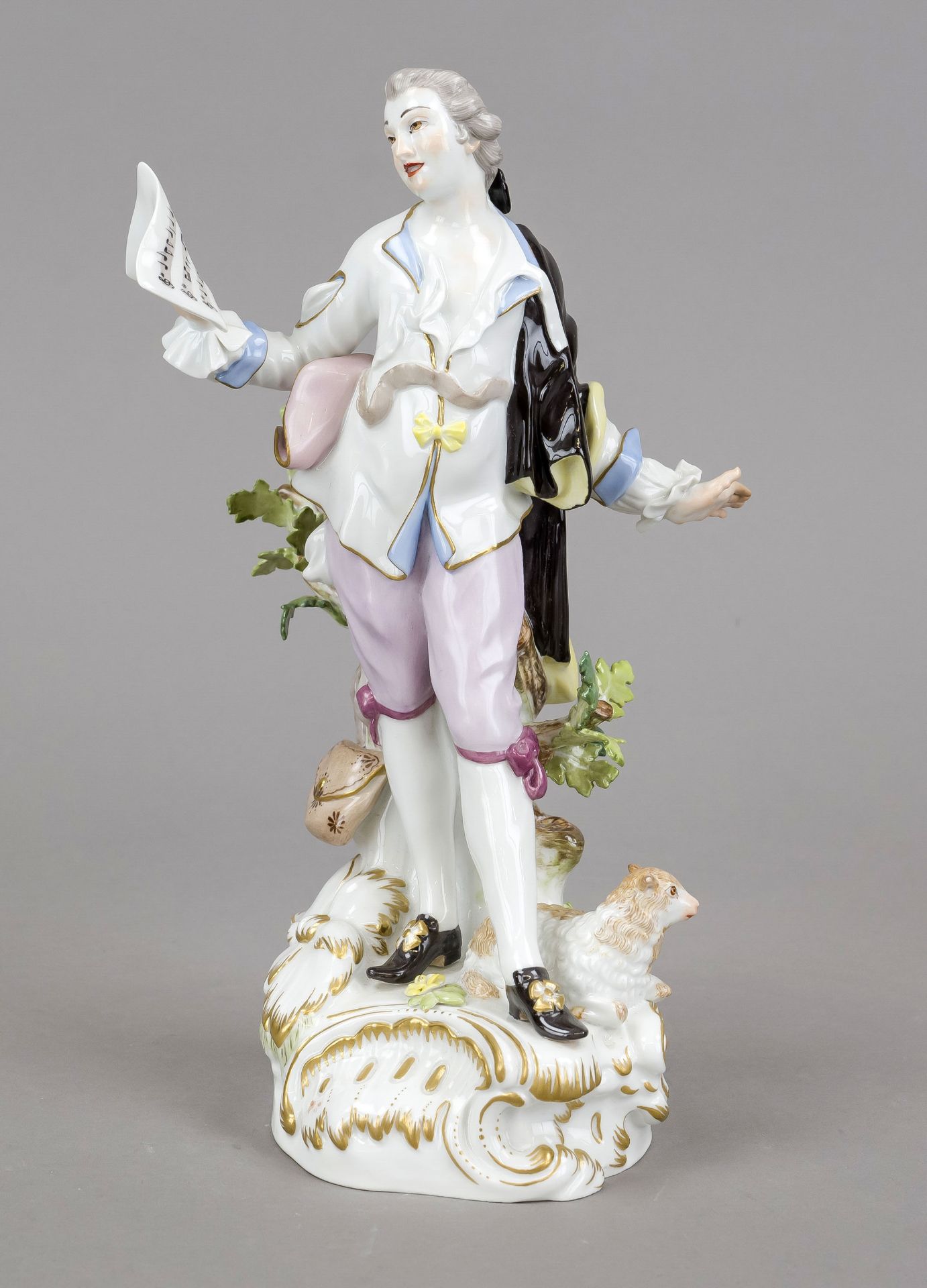 Shepherd with sheet of music, Meissen, after 1973, 1st W, designed by Johann Joachim Kaendler in