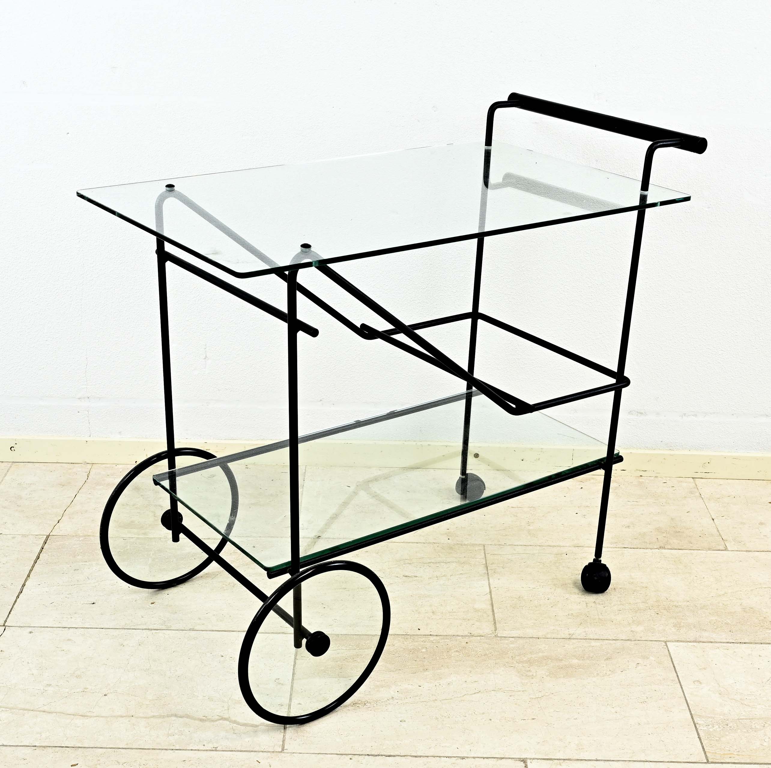 Serving trolley on castors, metal frame with glass tops, 80 x 85 x 48 cm - The furniture cannot be