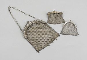 A small purse and two wallets, hallmarked Russia, silver of various finenesses or tested, various