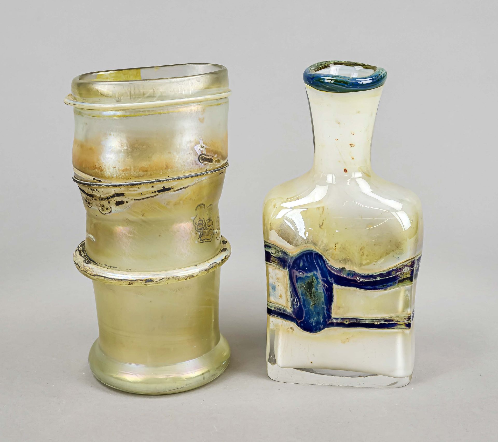 Two artist's glass vases, 2nd half 20th century, different shapes and sizes, each clear and