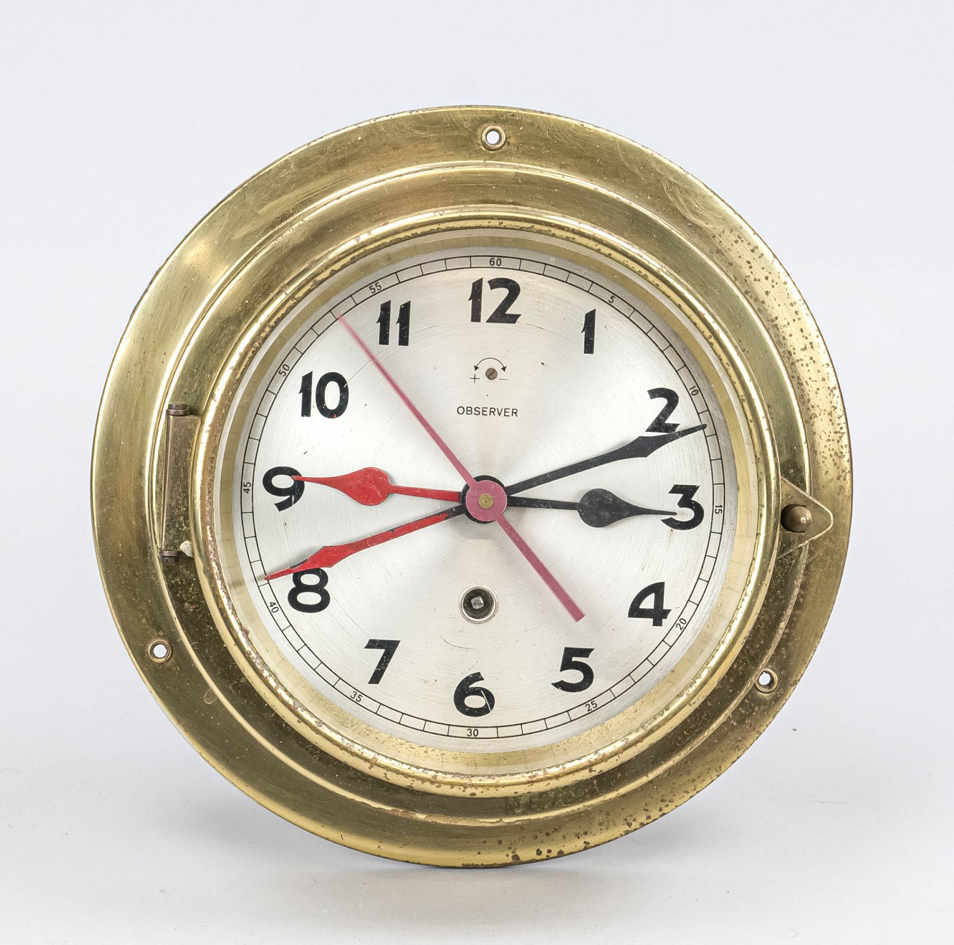 Gilt brass wall clock, 2nd half of the 20th century, silver-framed dial. Dial, marked''