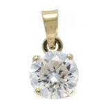 Moissanite pendant GG 585/000 with a round faceted white moissanite 6.71 mm, l. 11 mm, 0.7 g