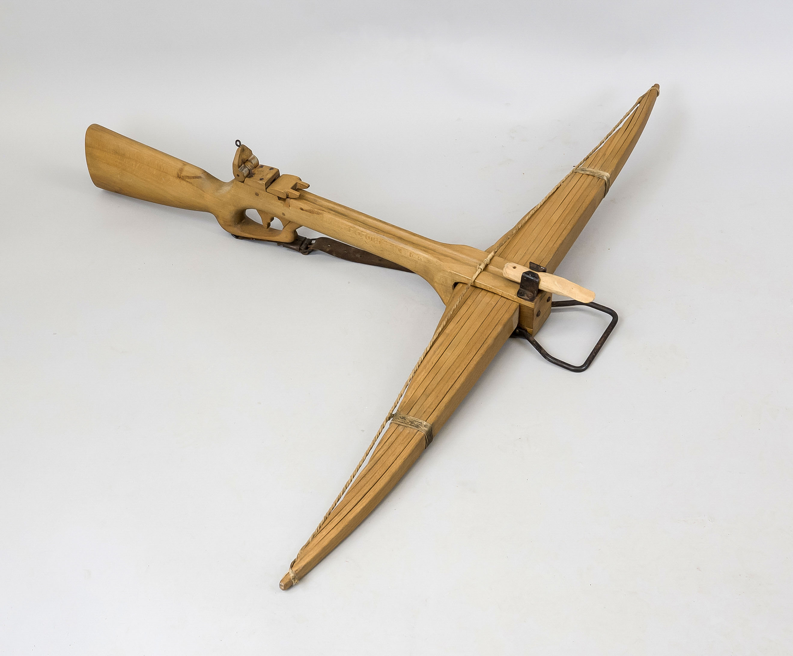 Crossbow (sport), 1st half 20th century, wood, iron, cord. Slightly rubbed, l. 80 cm