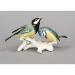 Pair of titmice, Ens, Volkstedt, Thuringia, 20th century, mill mark, 2 birds on a branch, polychrome