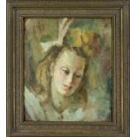 Anonymous Impressionist around 1900, Portrait of a girl with a bow in her hair, oil on canvas over