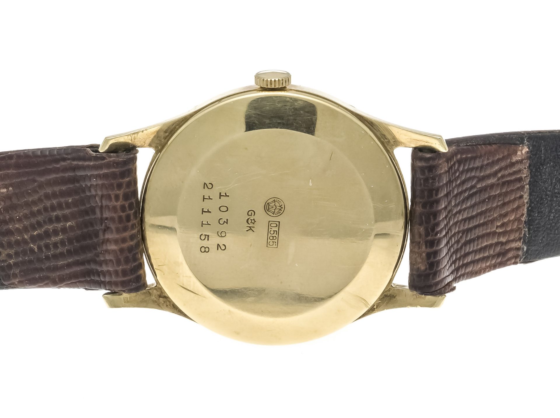 Recta, men's watch 585/000GG, manual winding, circa 1970, polished case with pressure cover, - Image 2 of 2