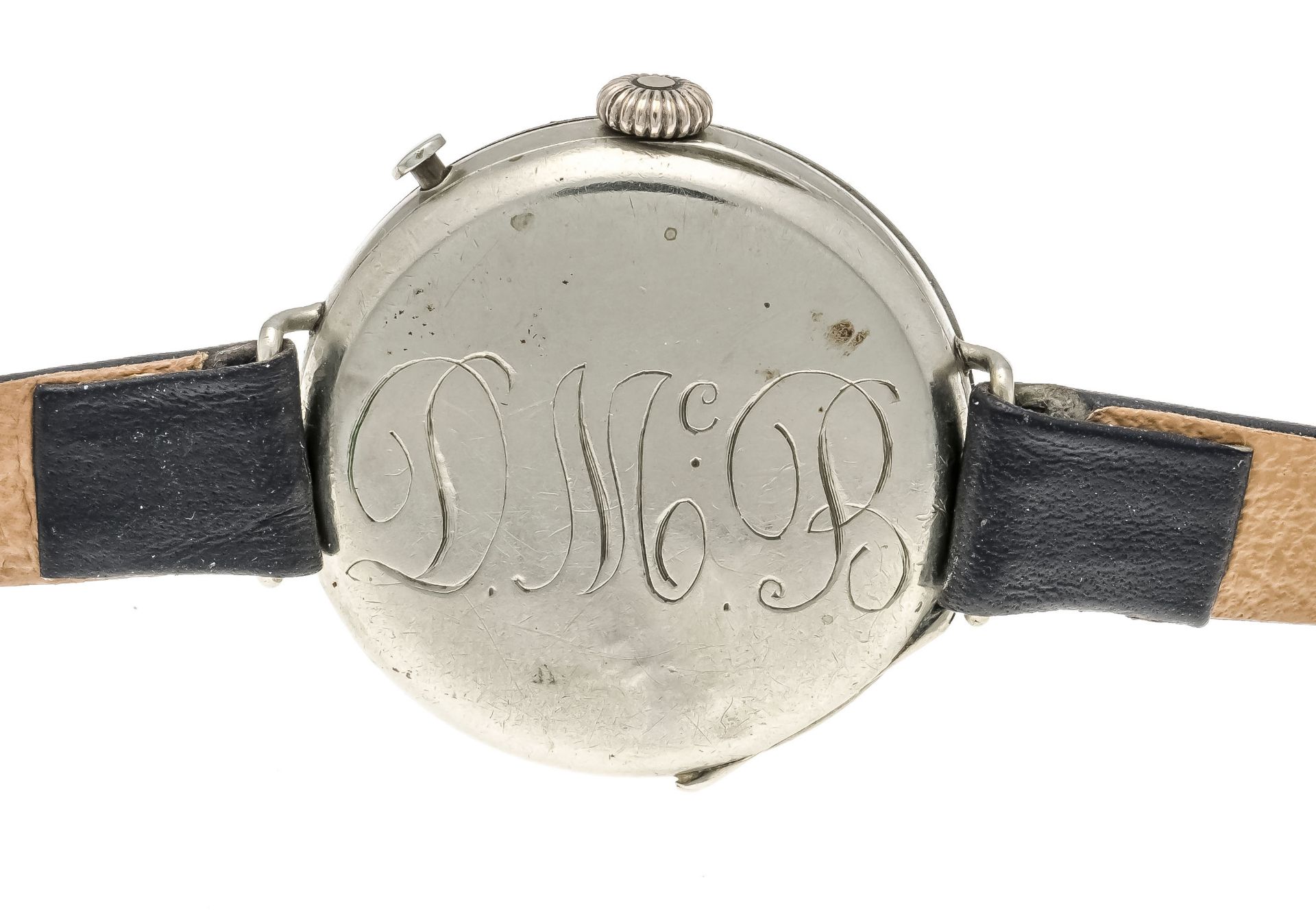 early jump cover wristwatch in nickel case, around 1900, back with engraving, plexiglass, white - Image 2 of 2