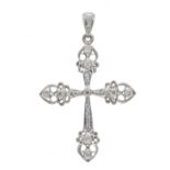 Filigree cross pendant WG 750/000 with 20 brilliant-cut diamonds, total 0.22 ct W/SI, l. 38.5 mm,