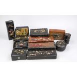 Mixed lot of 12 lacquer boxes, Japan/China 19th/20th century, partly rubbed and slightly chipped, up