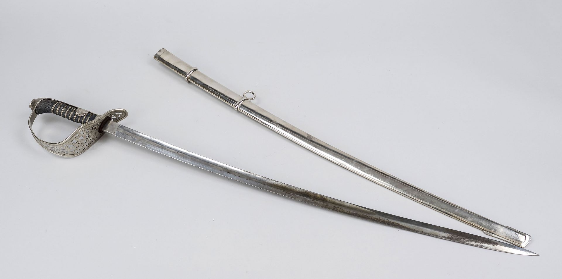 A sabre for officers of the k.u.k. Cavalry, mid-19th century, nickel-plated iron, blade slightly