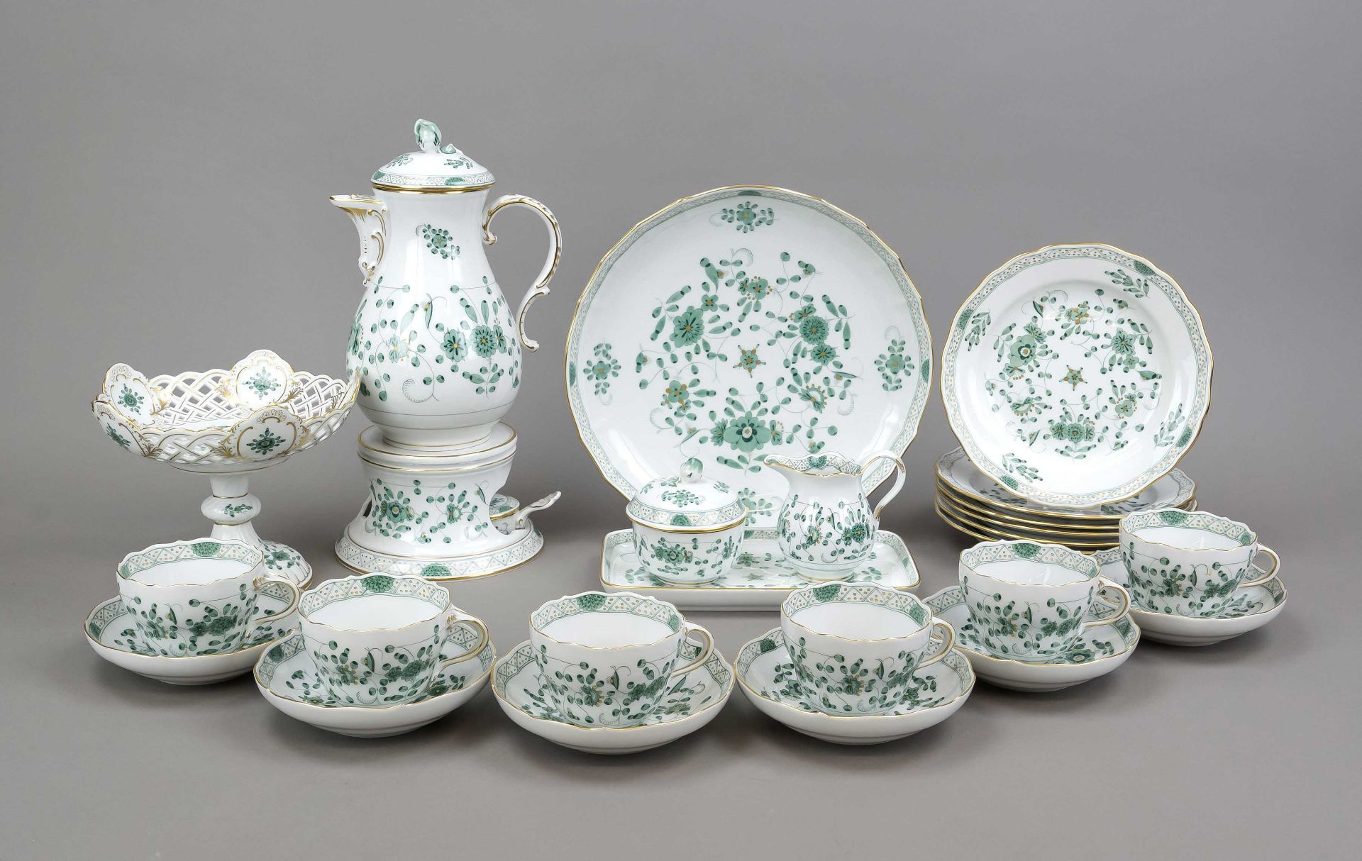 Coffee service for 6 persons, 25-piece, Meissen, marks mostly 1972-80, 1st choice, New Cut-out