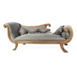 Decorative Empire-style chaise longue, late 20th century, solid beech, carved and partly gold-