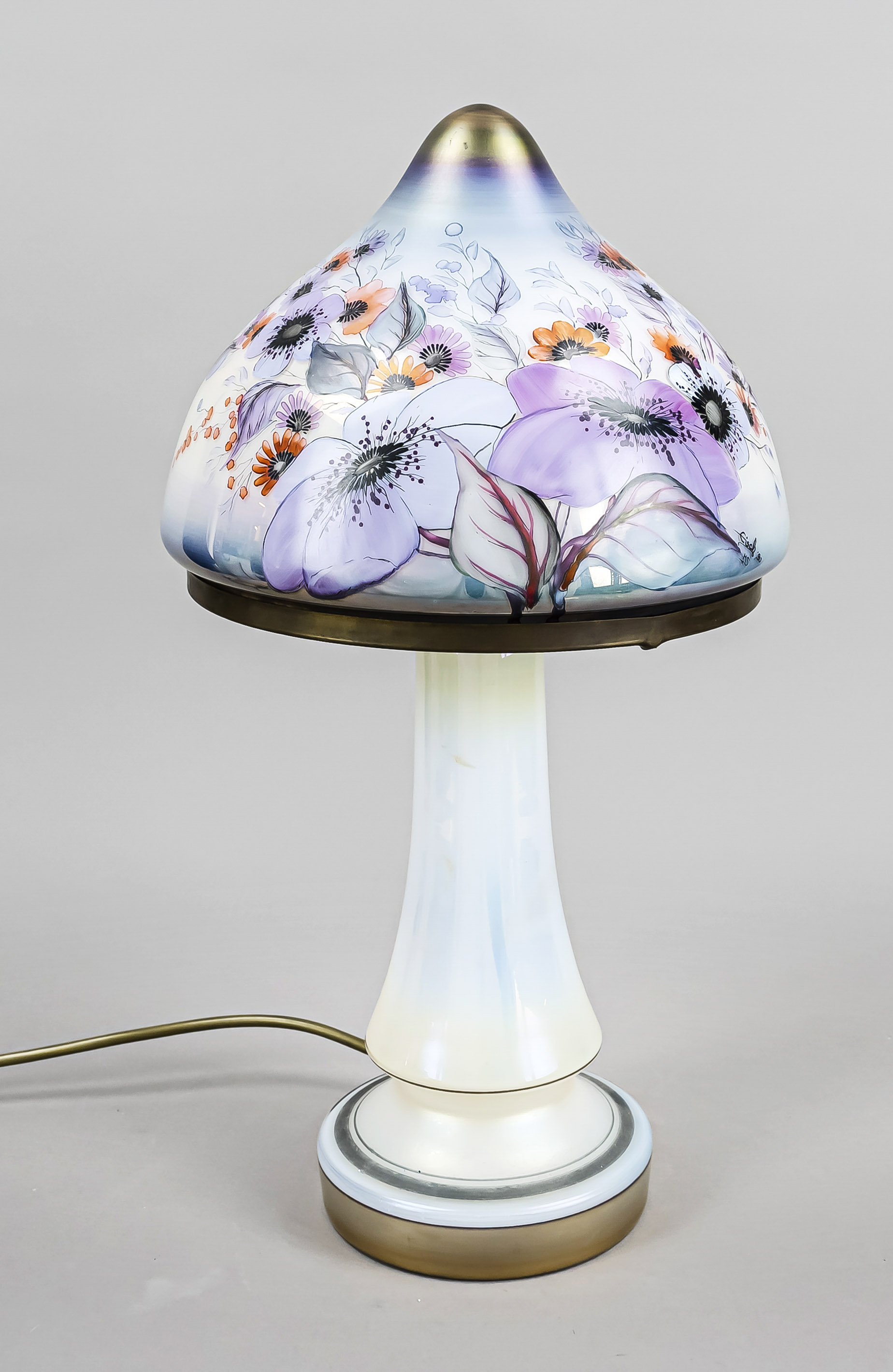 Table lamp, 2nd half 20th century, Eisch, vase-shaped base, shade with polychrome cold enamel