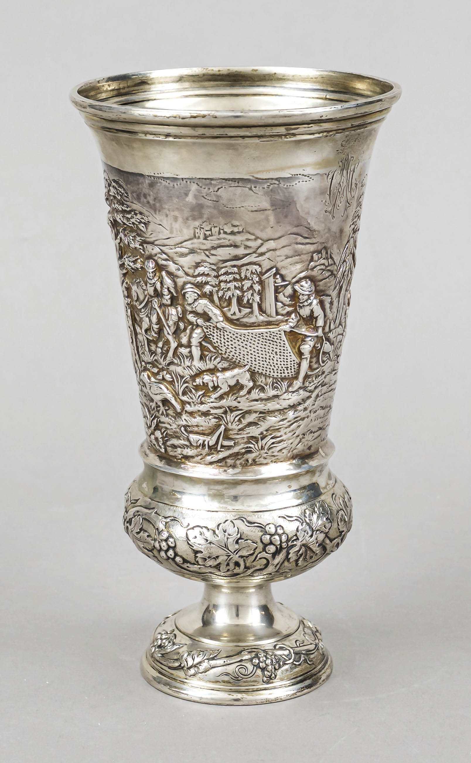 Goblet, German, c. 1900, maker's mark Karl Kurz, Kesselstadt, silver 800/000, round, domed stand,