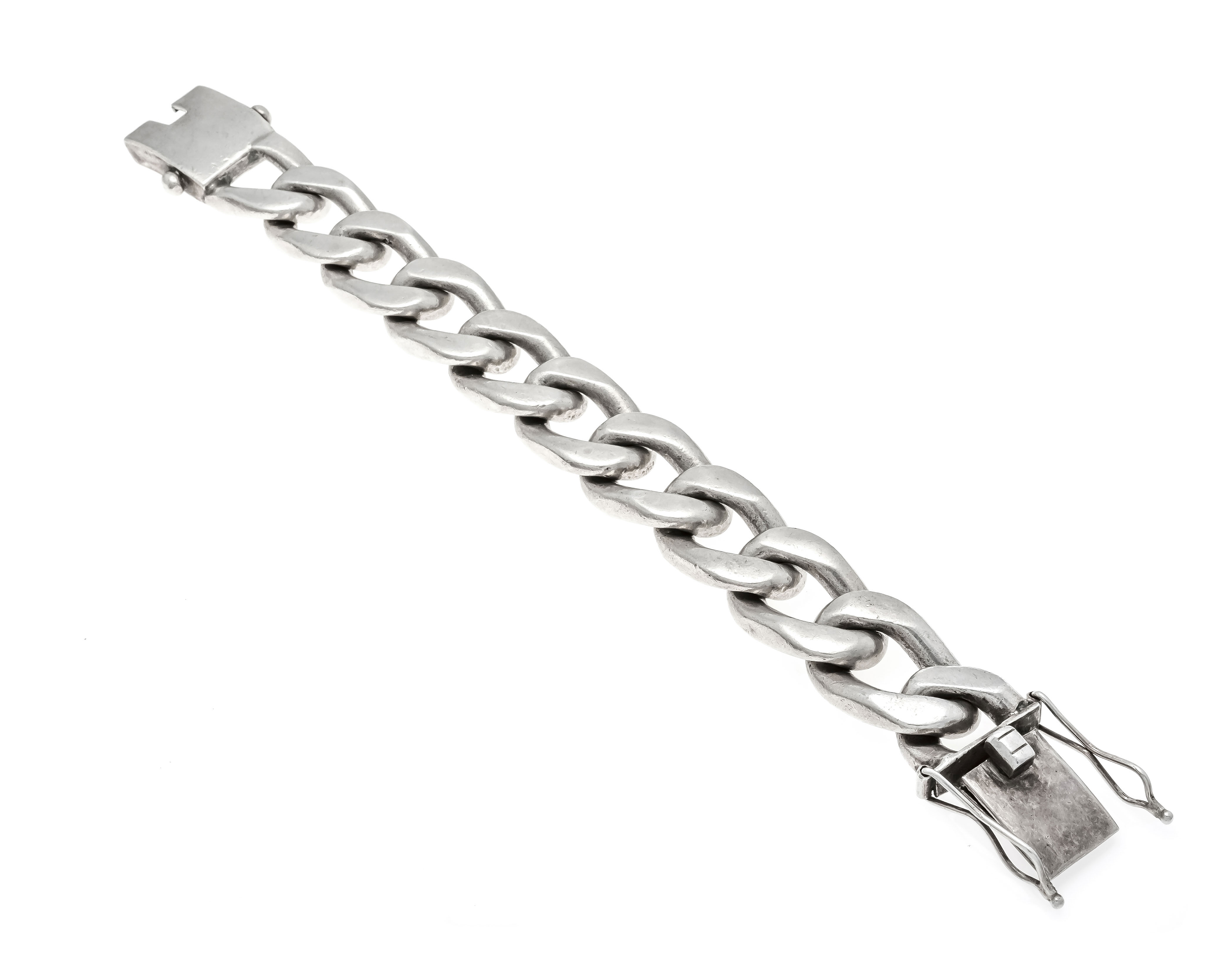 Heavy flat curb chain bracelet, silver 925/000, 20 mm wide, box clasp with 2 SI eights, l. 21.8