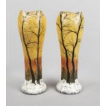 A pair of Art Nouveau vases, c. 1900, Legras & Cie, round base, conical body, 3-pass mouth rim,