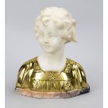 signed Cecchelli, ital. Sculptor c. 1910, bust of a girl, polished bronze and alabaster over