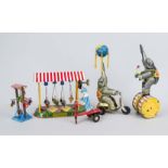 5 x tin toy with winding mechanism, 20th century, color painted tin, h. up to 28 cm