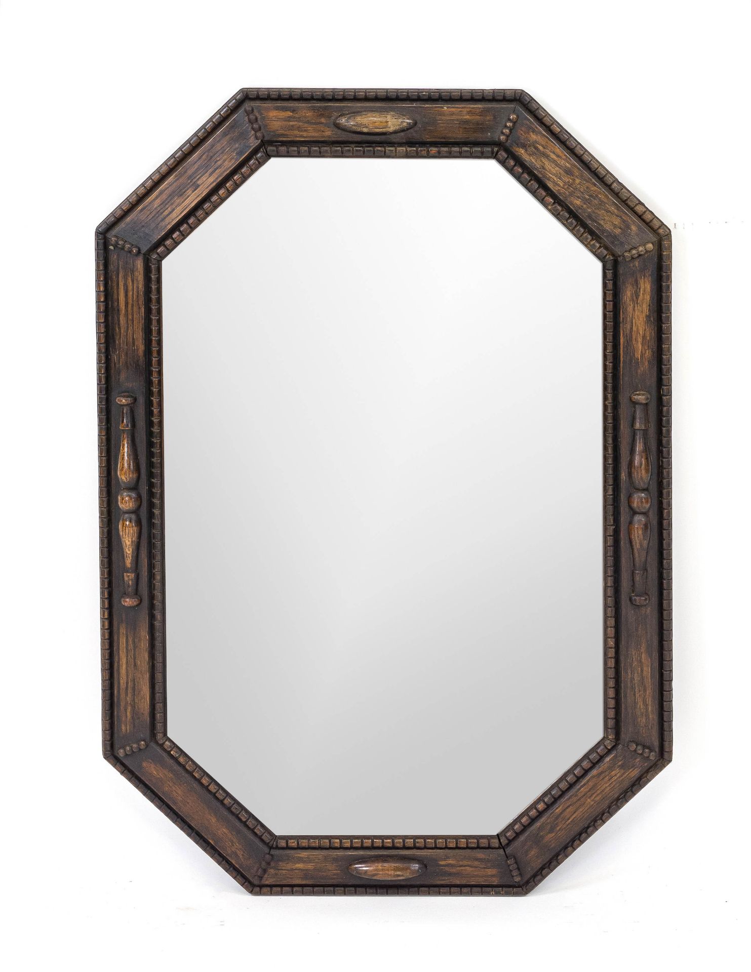 Wall mirror around 1900, oak, mirror with facet cut, 79 x 54 cm