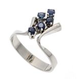 Sapphire ring WG 585/000 with 5 round faceted sapphires 2.8 mm blue, translucent, RG 55, 3.6 g