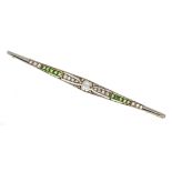 Art Déco diamond rose bar pin GG/WG 585/000 unstamped, tested, with a white cultured pearl 4 mm,