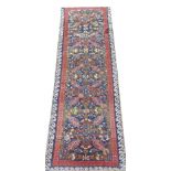 Carpet, Rug, runner, Seichur. Lowered pile with some slightly worn areas, worn edges and fringes,