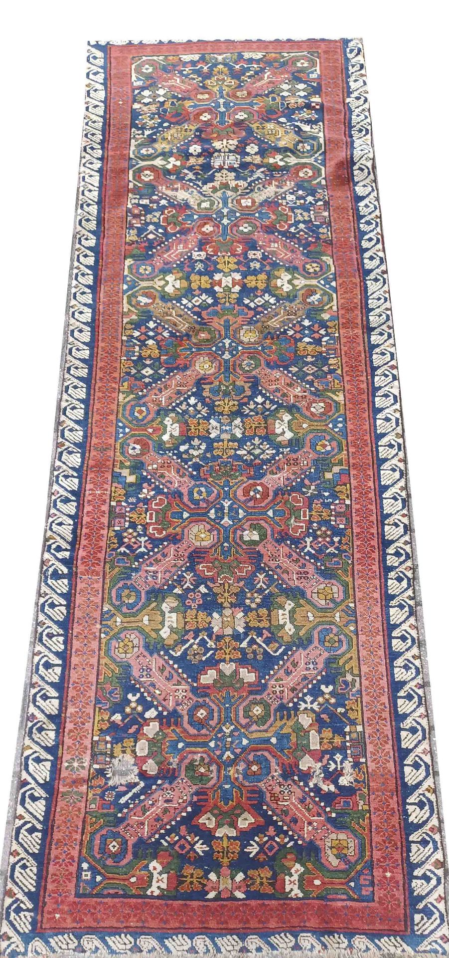 Carpet, Rug, runner, Seichur. Lowered pile with some slightly worn areas, worn edges and fringes,