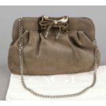 AGL, Small Vintage Ribbon Shoulder Bag, taupe-colored coated fabric in velour feel with subtle