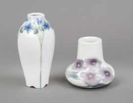 Two Art Nouveau vases, Sweden, c. 1900, bulging vase with primrose decoration, marked Rörstrand,