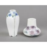 Two Art Nouveau vases, Sweden, c. 1900, bulging vase with primrose decoration, marked Rörstrand,