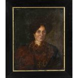 Anonymous portrait painter 1st half 19th century, bust portrait of a lady with gold jewelry in a