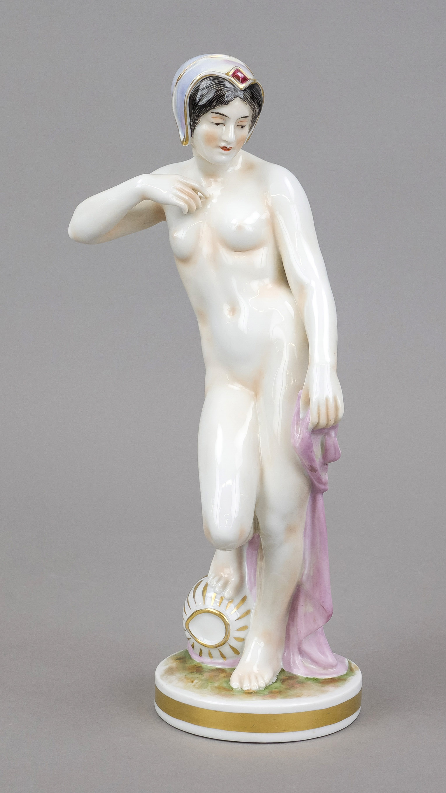 Art Deco figurine 'Quellnymphe', Aelteste Volkstedter Porzellanfabrik, mark 1934-36, standing female