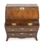 Baroque slanting flap secretary, 18th century, solid mahogany/veneered, cambered body with 7